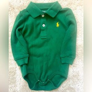 Ralph Lauren Soft Cotton Polo Bodysuit in Forest Green, Size 9M